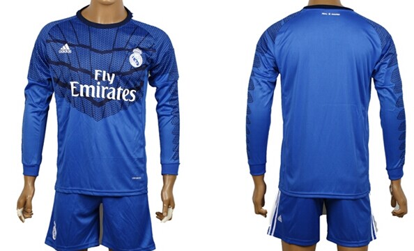 2014/15 Real Madrid Blank (or Custom) Goalkeeper Blue Soccer Long Sleeve Shirt Kit
