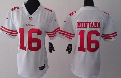 Nike San Francisco 49ers #16 Joe Montana White Game Womens Jersey