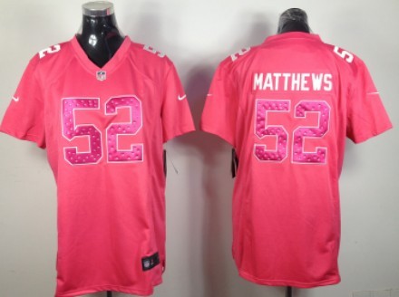 Nike Green Bay Packers #52 Clay Matthews Pink Sweetheart Diamond Womens Jersey