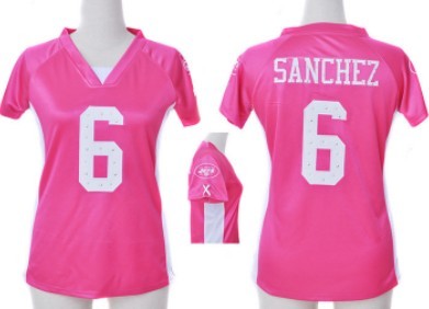 Nike New York Jets #6 Mark Sanchez 2012 Pink Womens Draft Him II Top Jersey