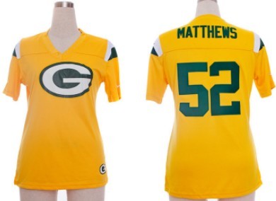 Nike Green Bay Packers #52 Clay Matthews 2012 Yellow Womens Field Flirt Fashion Jersey
