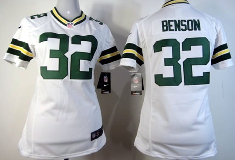 Nike Green Bay Packers #32 Cedric Benson White Game Womens Jersey