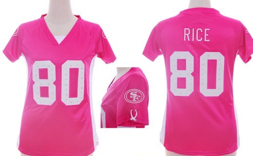 Nike San Francisco 49ers #80 Jerry Rice 2012 Pink Womens Draft Him II Top Jersey