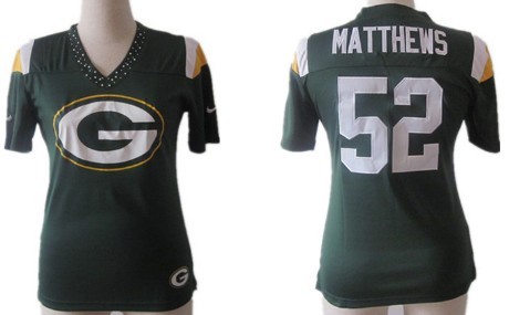 Nike Green Bay Packers #52 Clay Matthews 2012 Green Womens Field Flirt Fashion Jersey