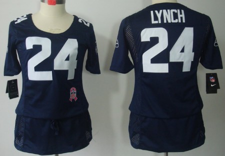 Nike Seattle Seahawks #24 Marshawn Lynch Breast Cancer Awareness Navy Blue Womens Jersey