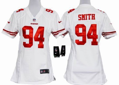 Nike San Francisco 49ers #94 Justin Smith White Game Womens Jersey