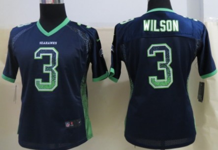 Nike Seattle Seahawks #3 Russell Wilson 2013 Drift Fashion Blue Womens Jersey