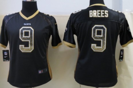 Nike New Orleans Saints #9 Drew Brees 2013 Drift Fashion Black Womens Jersey