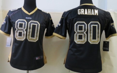 Nike New Orleans Saints #80 Jimmy Graham 2013 Drift Fashion Black Womens Jersey