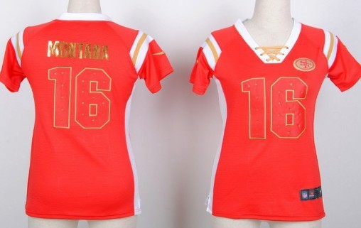 Nike San Francisco 49ers #16 Joe Montana Drilling Sequins Red Womens Jersey