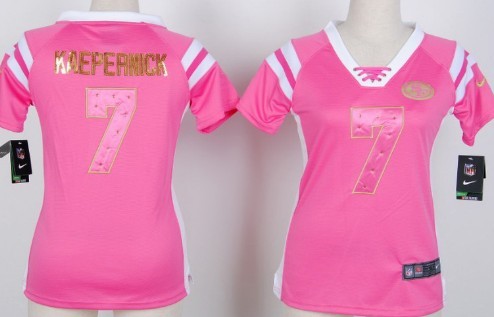 Nike San Francisco 49ers #7 Colin Kaepernick Drilling Sequins Pink Womens Jersey