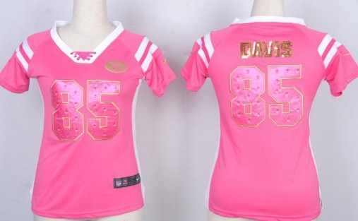 Nike San Francisco 49ers #85 Vernon Davis Drilling Sequins Pink Womens Jersey