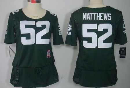 Nike Green Bay Packers #52 Clay Matthews Breast Cancer Awareness Green Womens Jersey