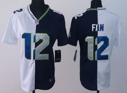 Nike Seattle Seahawks #12 Fan White/Navy Blue Two Tone Womens Jersey