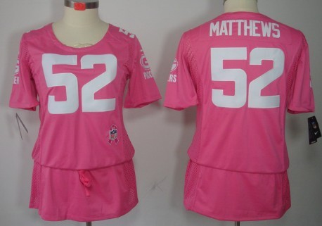 Nike Green Bay Packers #52 Clay Matthews Breast Cancer Awareness Pink Womens Jersey