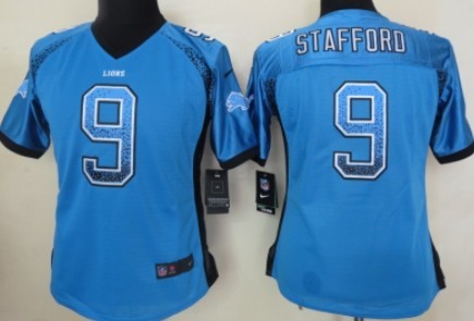 Nike Detroit Lions #9 Matthew Stafford 2013 Drift Fashion Blue Womens Jersey