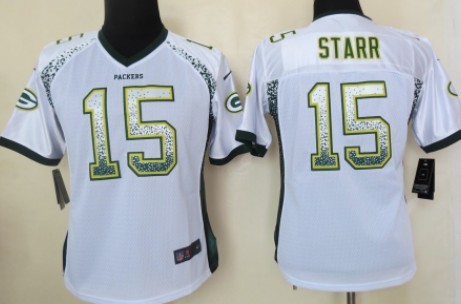 Nike Green Bay Packers #15 Bart Starr 2013 Drift Fashion White Womens Jersey