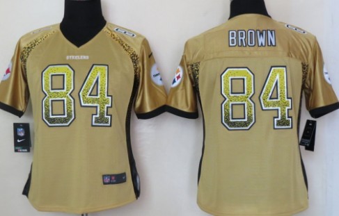 Nike Pittsburgh Steelers #84 Antonio Brown 2013 Drift Fashion Yellow Womens Jersey