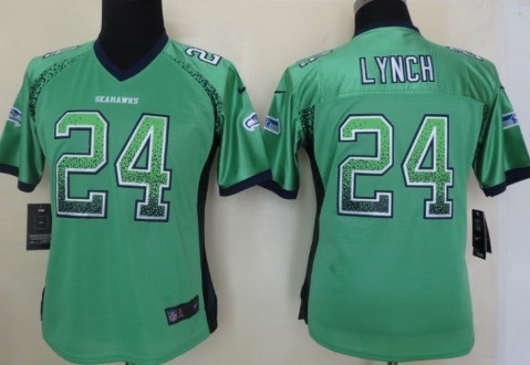 Nike Seattle Seahawks #24 Marshawn Lynch 2013 Drift Fashion Green Womens Jersey