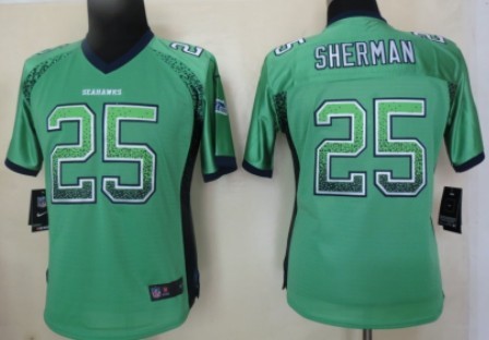 Nike Seattle Seahawks #25 Richard Sherman 2013 Drift Fashion Green Womens Jersey