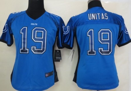 Nike Indianapolis Colts #19 Johnny Unitas 2013 Drift Fashion Blue Womens Jersey