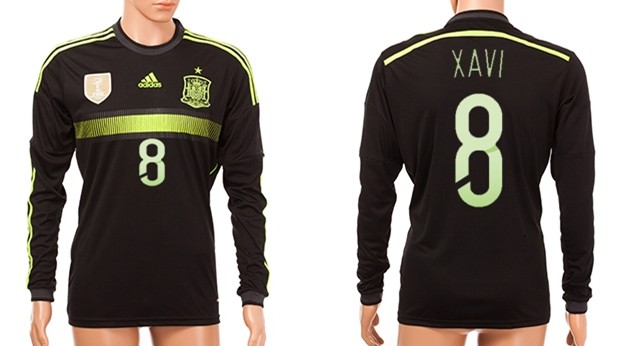 2014 World Cup Spain #8 Xavi Away Soccer Long Sleeve AAA+ T-Shirt