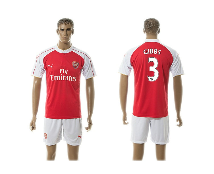 2015-2016 Arsenal Soccer Jersey Uniform Red Short Sleeves #3 GIBBS
