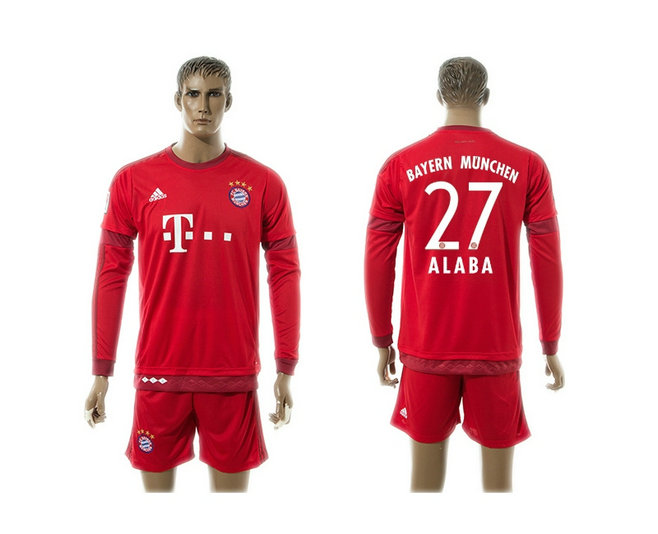 2015-2016 Bayern Munich Soccer Jersey Uniform Long Sleeves Red #27 ALABA