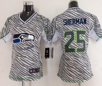 Nike Seattle Seahawks #25 Richard Sherman 2012 Womens Zebra Fashion Jersey