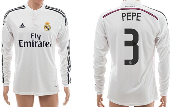 2014/15 Real Madrid #3 Pepe Home Soccer Long Sleeve AAA+ T-Shirt